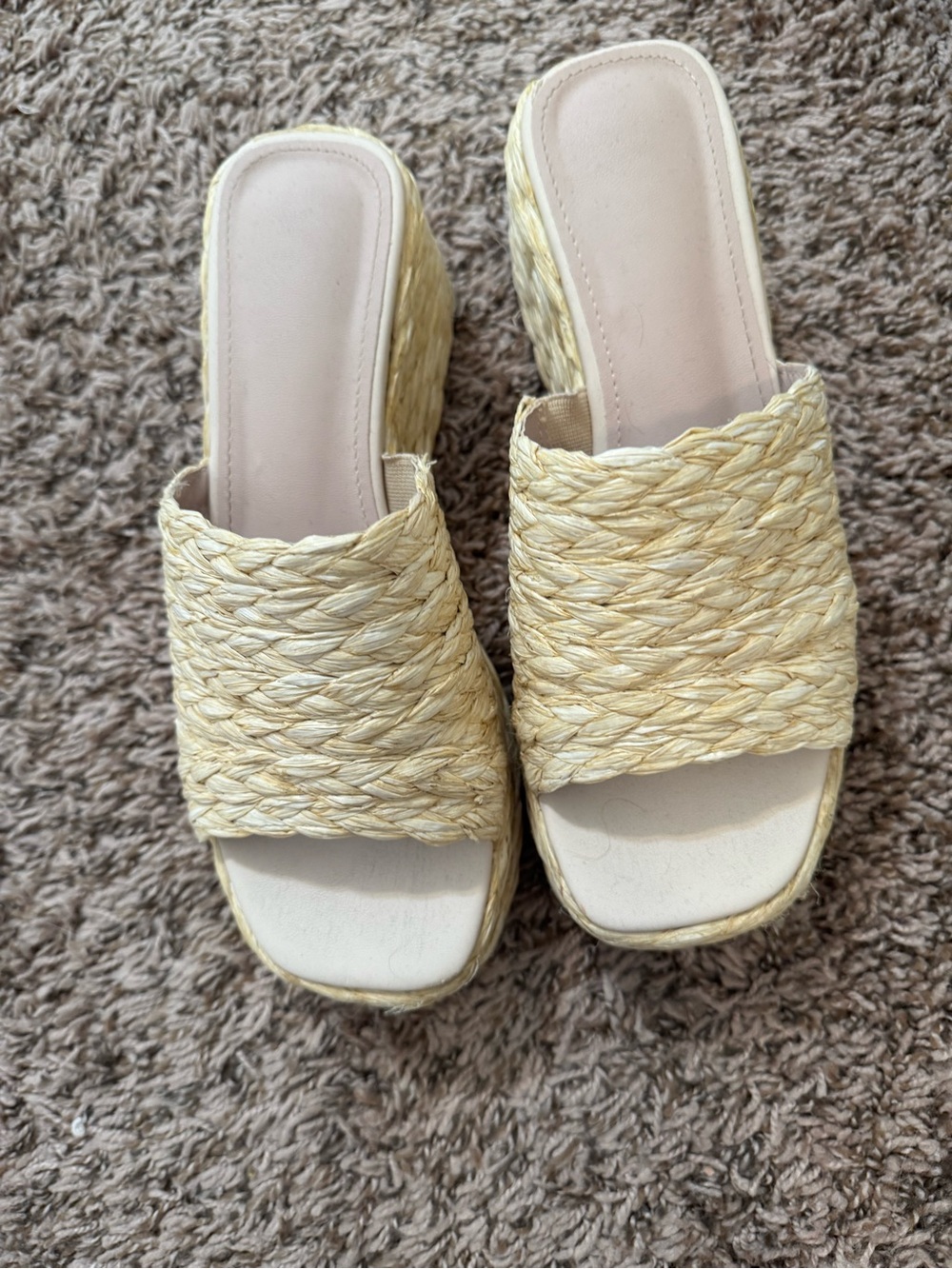 Woven Slide Platform Sandals in Natural - Women